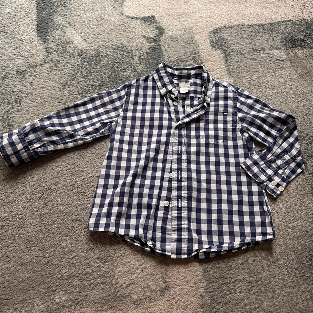 CrewCuts Boy’s Navy & White Gingham Button-Up Shirt